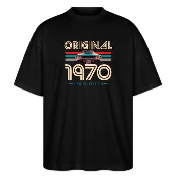 Original 1970-Geburtstag - Stanley/Stella Oversized Unisex Bio T-Shirt Blaster 2.0 - Schwarz - Vorne - Alina (178cm) & Michal (187cm)