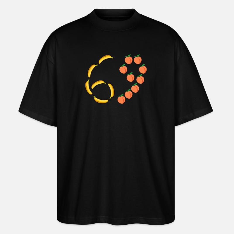 Fruchtmotiv Bananen und Pfirsiche - Stanley/Stella Oversized Unisex Bio T-Shirt Blaster 2.0 - Schwarz