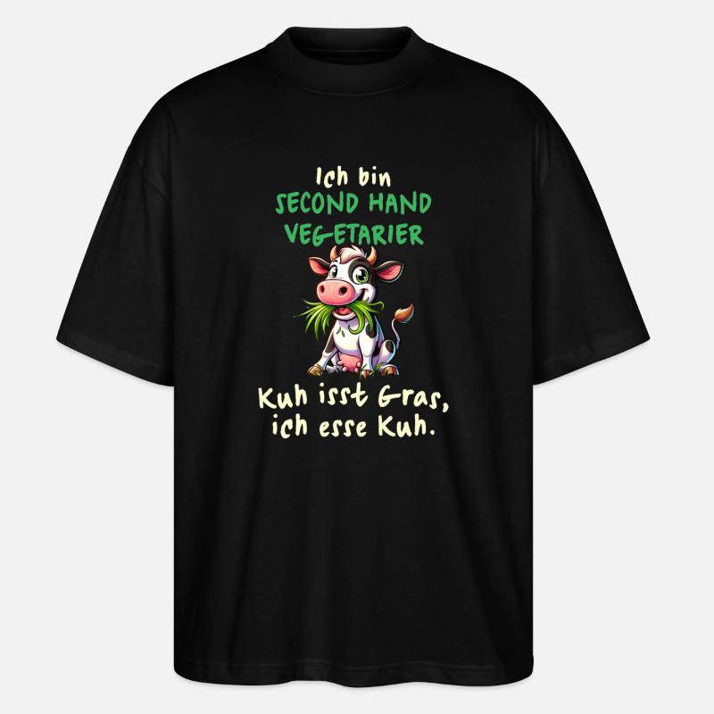 Second Hand Vegetarier – Lustiges Kuh-Design - Stanley/Stella Oversized Unisex Bio T-Shirt Blaster 2.0 - Schwarz