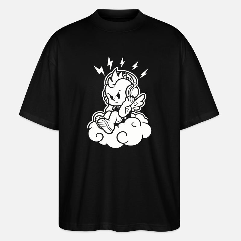 Punk Angel – Chérubin avec casque - T-shirt bio Blaster 2.0 coupe oversize Stanley/Stella Unisexe - noir