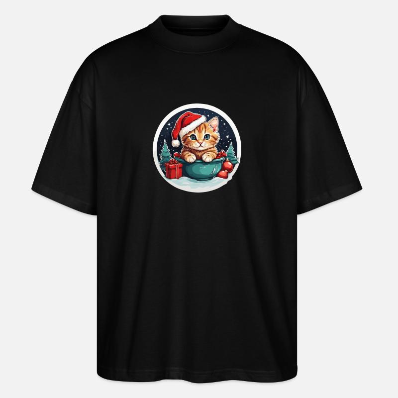 getigerte Weihnachtskatze - Stanley/Stella Oversized Unisex Bio T-Shirt Blaster 2.0 - Schwarz