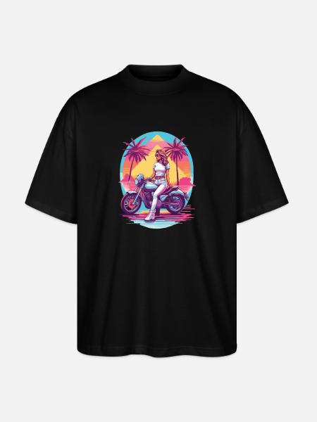 Rétro Synthwave Biker Moto Design - T-shirt bio Blaster 2.0 coupe oversize Stanley/Stella Unisexe - noir