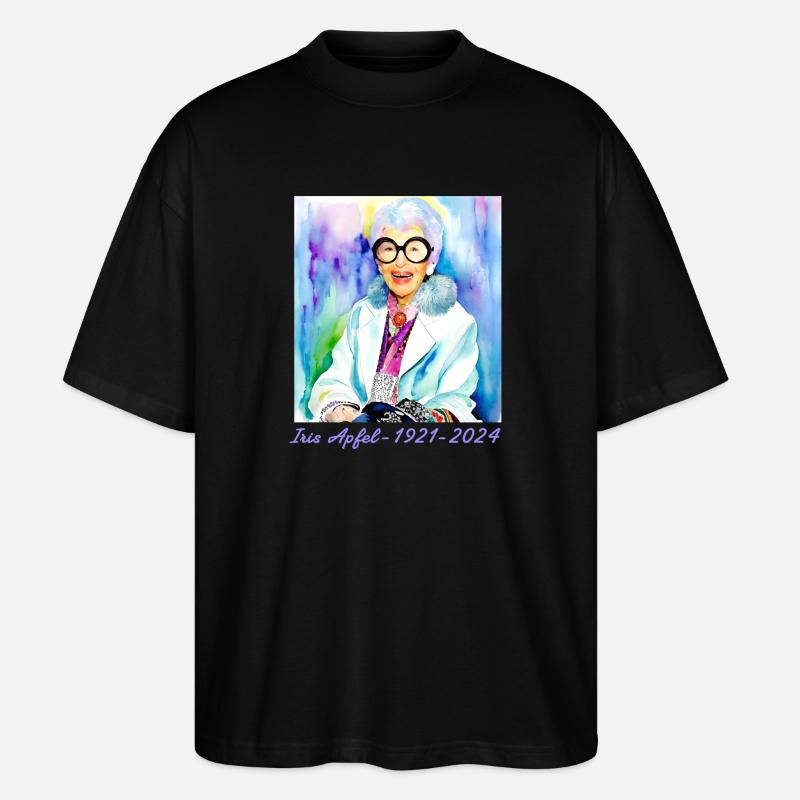 Iris Apfel,bunt, Graffiti, illustration, Aquarell - Stanley/Stella Oversized Unisex Bio T-Shirt Blaster 2.0 - Schwarz