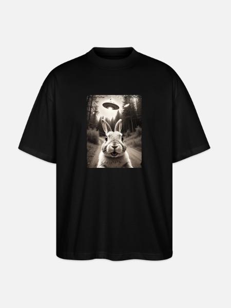 Funny Bunny Selfie Alien Spaceship - Stanley/Stella Oversized Unisex Organic T-shirt Blaster 2.0 - black