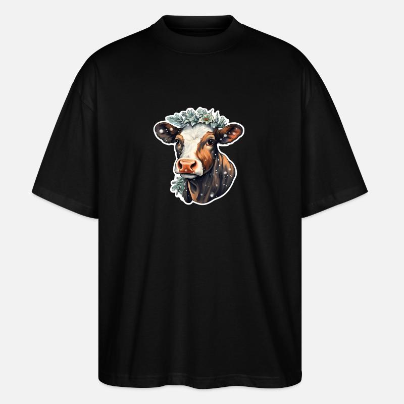 Adventliches Kalb mit Kranz - Stanley/Stella Oversized Unisex Bio T-Shirt Blaster 2.0 - Schwarz