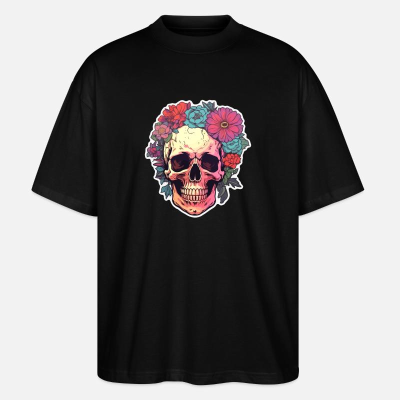 Menschlicher Schädel & Blumen 3 - Stanley/Stella Oversized Unisex Bio T-Shirt Blaster 2.0 - Schwarz
