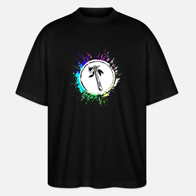 Axt Indianer feder Bunt - Stanley/Stella Oversized Unisex Bio T-Shirt Blaster 2.0 - Schwarz