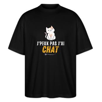 Ich kann meine Katze nicht haben - Stanley/Stella Oversized Unisex Bio T-Shirt Blaster 2.0 - Schwarz - Vorne - Alina (178cm) & Michal (187cm)