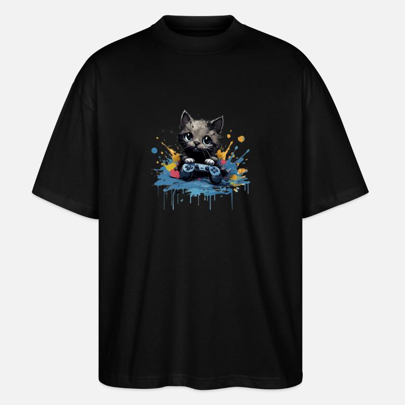 Cute cat gaming design - Stanley/Stella Oversized Unisex Organic T-shirt Blaster 2.0 - black