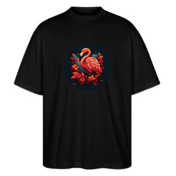 Flamingo in Herbstblättern - Stanley/Stella Oversized Unisex Bio T-Shirt Blaster 2.0 - Schwarz - Vorne - Alina (178cm) & Michal (187cm)