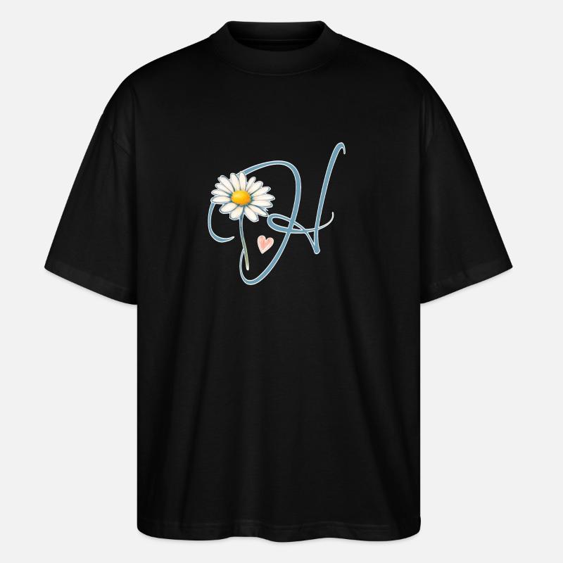 Buchstabe H Gänseblümchen Herz - Stanley/Stella Oversized Unisex Bio T-Shirt Blaster 2.0 - Schwarz