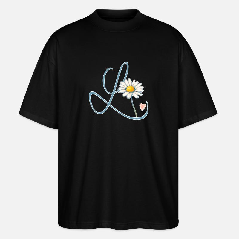 Buchstabe L Gänseblümchen Herz - Stanley/Stella Oversized Unisex Bio T-Shirt Blaster 2.0 - Schwarz
