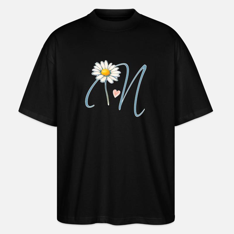 Buchstabe N Gänseblümchen Herz - Stanley/Stella Oversized Unisex Bio T-Shirt Blaster 2.0 - Schwarz