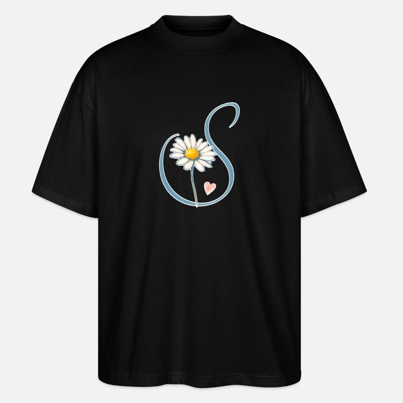 Buchstabe S Gänseblümchen Herz - Stanley/Stella Oversized Unisex Bio T-Shirt Blaster 2.0 - Schwarz