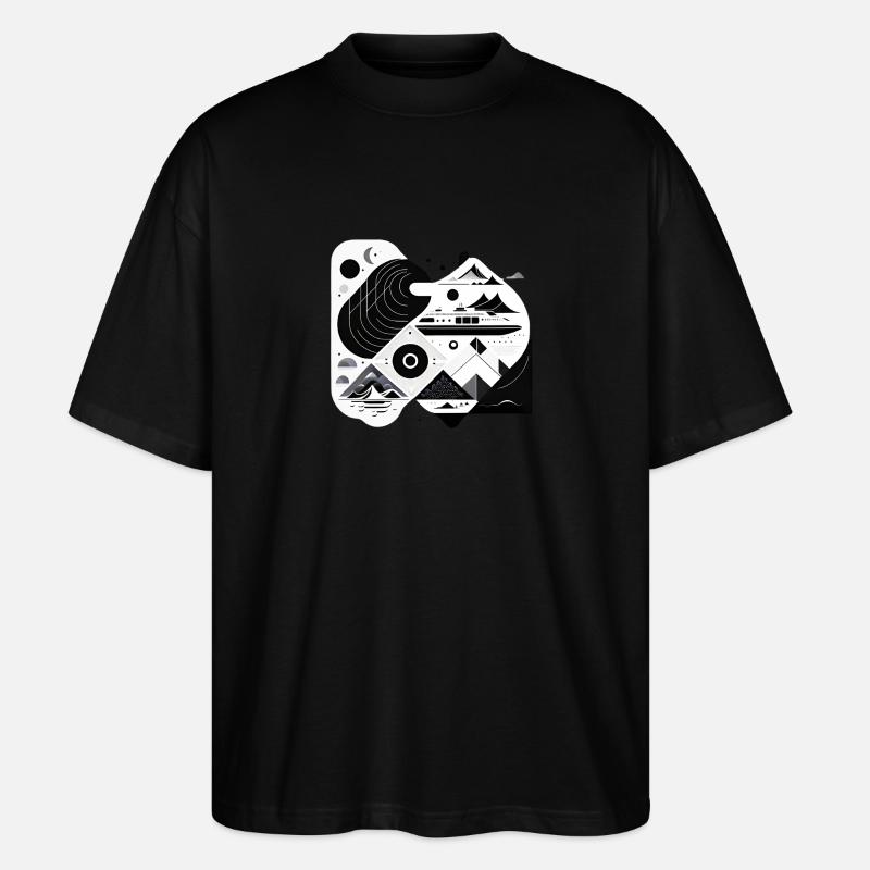 Collage Modern-Stil/ Berge, Schiff Landschaft - Stanley/Stella Oversized Unisex Bio T-Shirt Blaster 2.0 - Schwarz