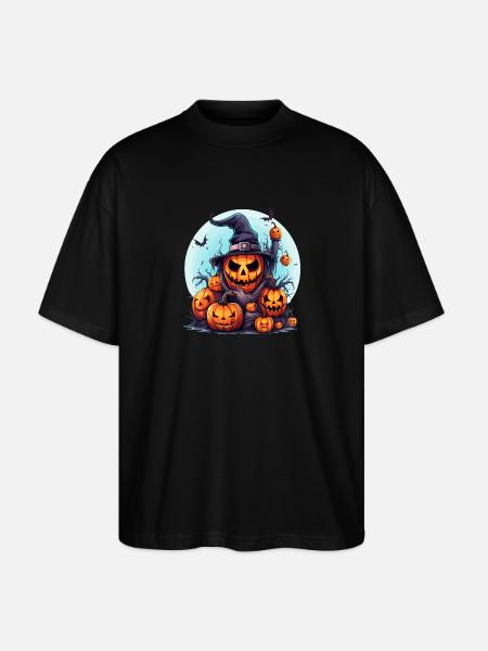 Uhyggelig Halloween græskar familie flagermus - Stanley/Stella Oversize Unisex Øko T-shirt Blaster 2.0 - sort