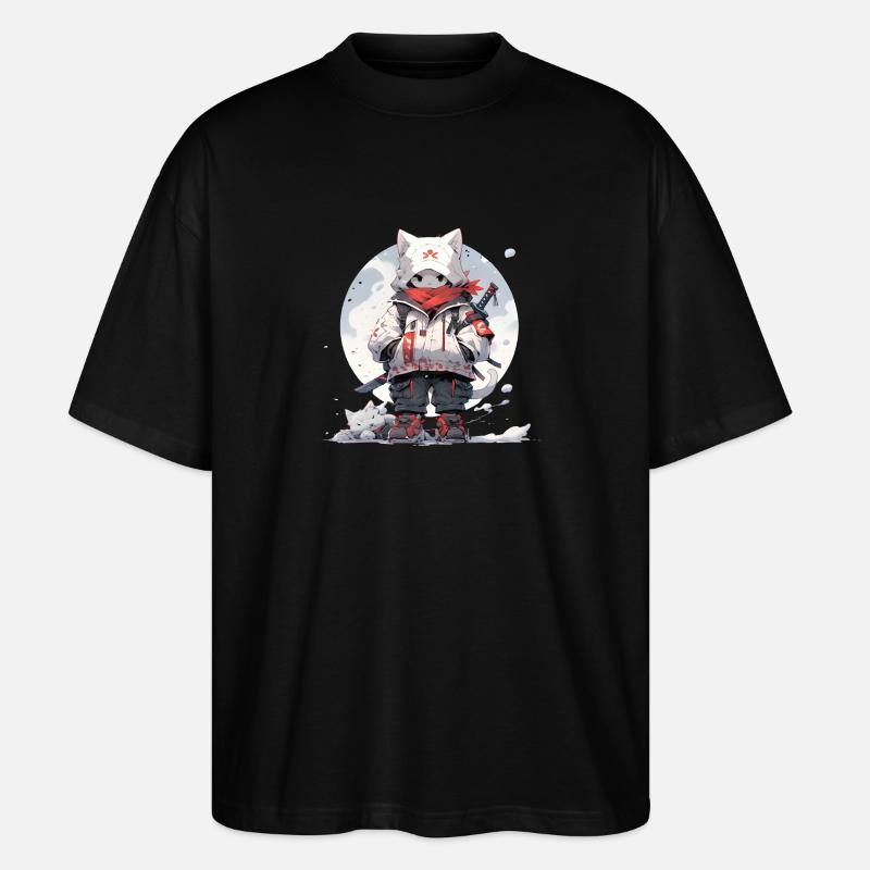 Chat samouraï mignon - T-shirt bio Blaster 2.0 coupe oversize Stanley/Stella Unisexe - noir