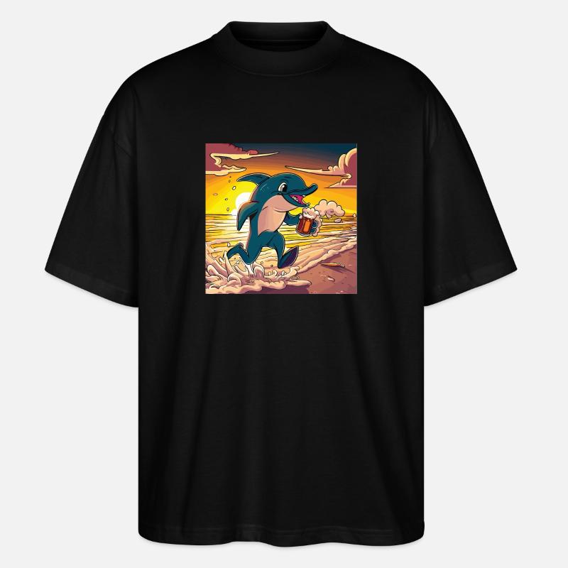 Delfin mit Bier - Stanley/Stella Oversized Unisex Bio T-Shirt Blaster 2.0 - Schwarz