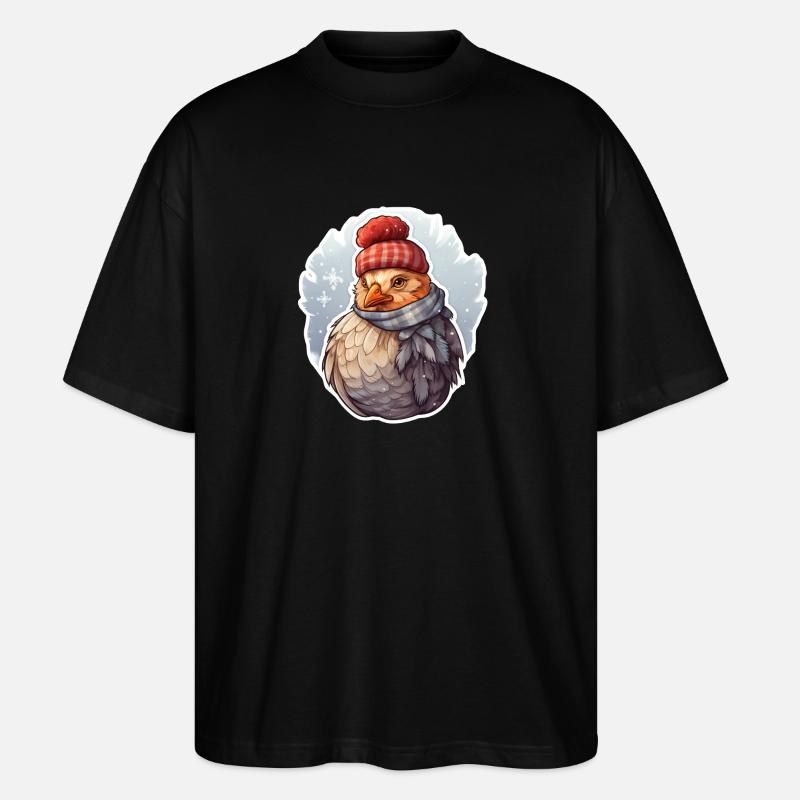Poulet avec chapeau et écharpe - T-shirt bio Blaster 2.0 coupe oversize Stanley/Stella Unisexe - noir