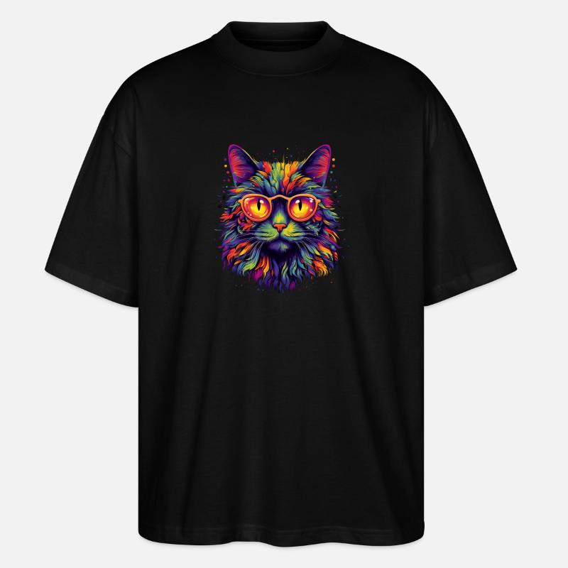 Bunte Katze mit Brille - Stanley/Stella Oversized Unisex Bio T-Shirt Blaster 2.0 - Schwarz