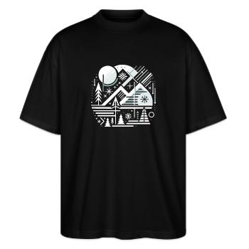 Winterliche Weihnachtslandschaft - Stanley/Stella Oversized Unisex Bio T-Shirt Blaster 2.0 - Schwarz - Vorne - Alina (178cm) & Michal (187cm)