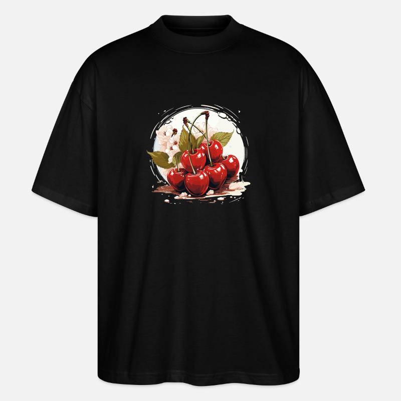 Cherry - illustration - Stanley/Stella Oversized Unisex Organic T-shirt Blaster 2.0 - black