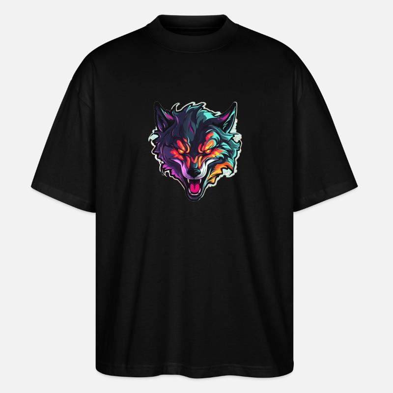 Wolf - Illustration - Stanley/Stella Oversized Unisex Bio T-Shirt Blaster 2.0 - Schwarz