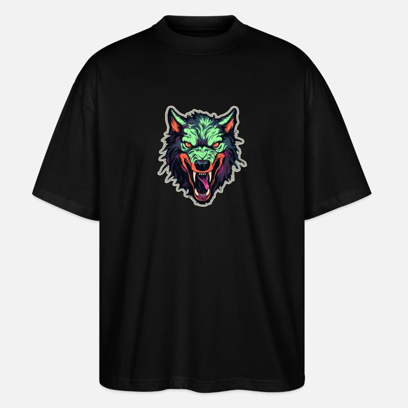Wolf - Illustration - Stanley/Stella Oversized Unisex Organic T-shirt Blaster 2.0 - black