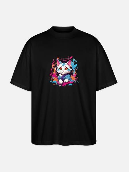 Bunte Katze - Stanley/Stella Oversized Unisex Bio T-Shirt Blaster 2.0 - Schwarz