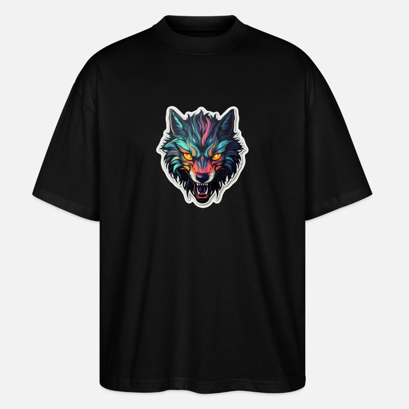 Wolf - Illustration - Stanley/Stella Oversized Unisex Organic T-shirt Blaster 2.0 - black