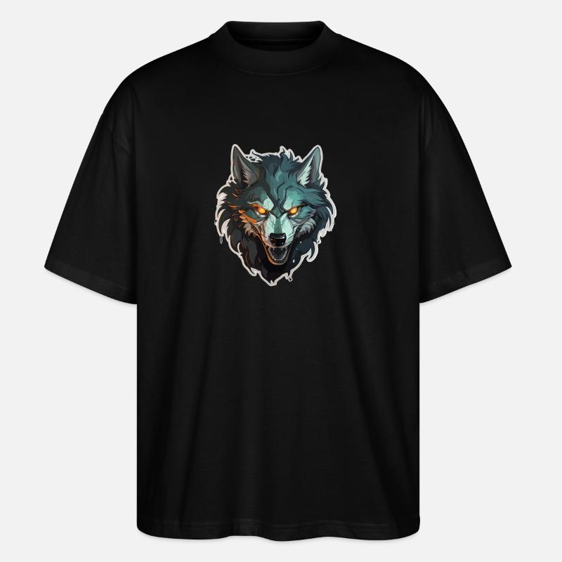 Wolf - Illustration - Stanley/Stella Oversized Unisex Organic T-shirt Blaster 2.0 - black