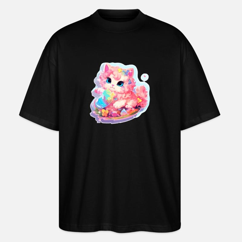 Katze - Illustration - Stanley/Stella Oversized Unisex Bio T-Shirt Blaster 2.0 - Schwarz