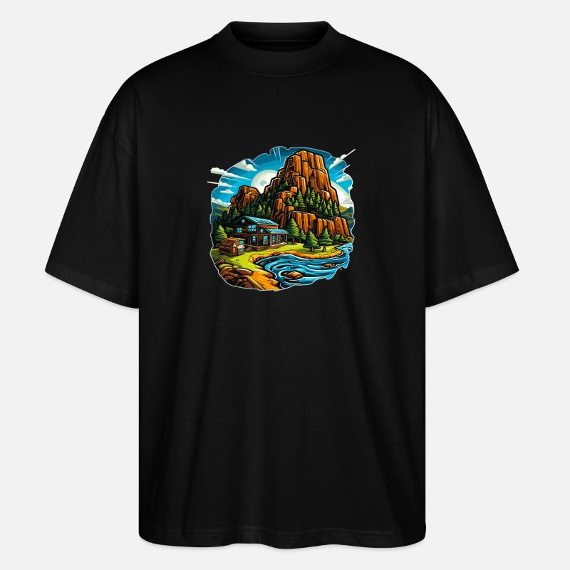 Landschaft - Illustration - Stanley/Stella Oversized Unisex Bio T-Shirt Blaster 2.0 - Schwarz