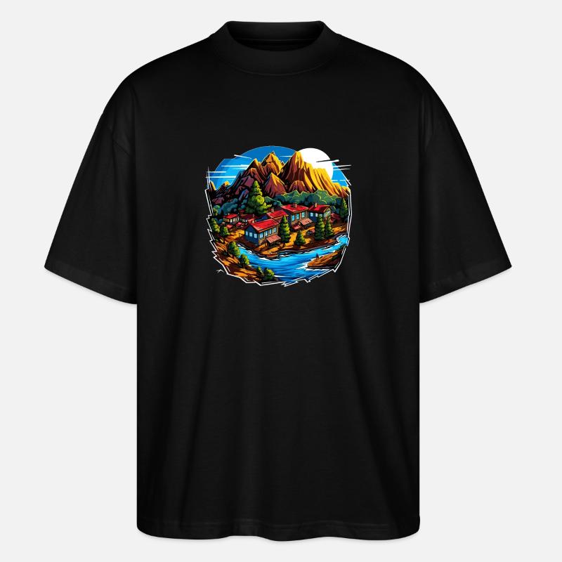 Landschaft - Illustration - Stanley/Stella Oversized Unisex Bio T-Shirt Blaster 2.0 - Schwarz