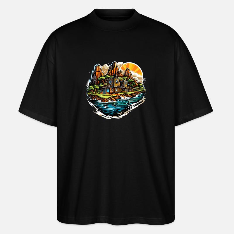 Landschaft - Illustration - Stanley/Stella Oversized Unisex Bio T-Shirt Blaster 2.0 - Schwarz