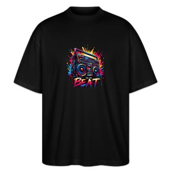 Graffiti Boombox Delight - Stanley/Stella Oversized Unisex Organic T-shirt Blaster 2.0 - black - Front - Alina (178cm) & Michal (187cm)