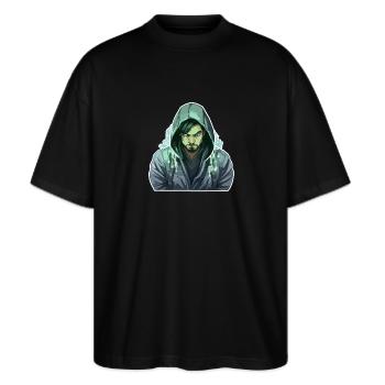 Ethical Hacker - Illustration - Stanley/Stella Oversized Unisex Organic T-shirt Blaster 2.0 - black - Front - Alina (178cm) & Michal (187cm)