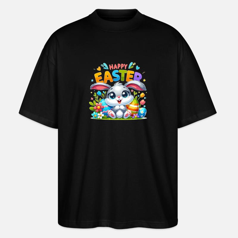 Happy Easter - Easter Bunny Illustration - Stanley/Stella Oversized Unisex Organic T-shirt Blaster 2.0 - black
