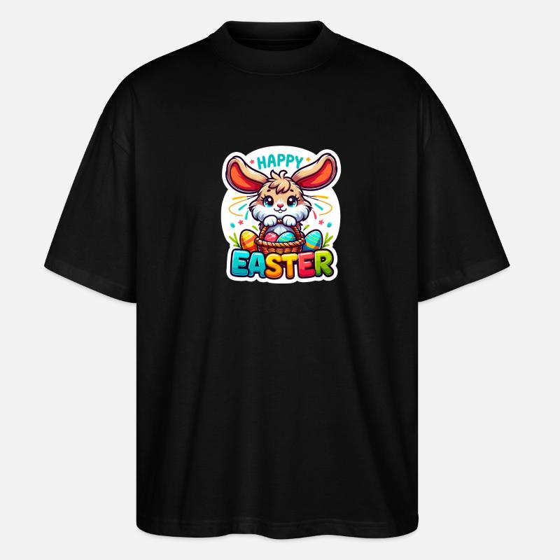 Happy Easter - Easter Bunny Illustration - Stanley/Stella Oversized Unisex Organic T-shirt Blaster 2.0 - black