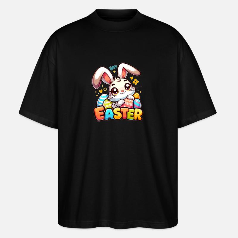 Happy Easter - Easter Bunny Illustration - Stanley/Stella Oversized Unisex Organic T-shirt Blaster 2.0 - black