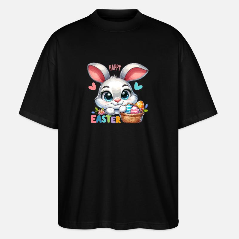 Happy Easter - Easter Bunny Illustration - Stanley/Stella Oversized Unisex Organic T-shirt Blaster 2.0 - black