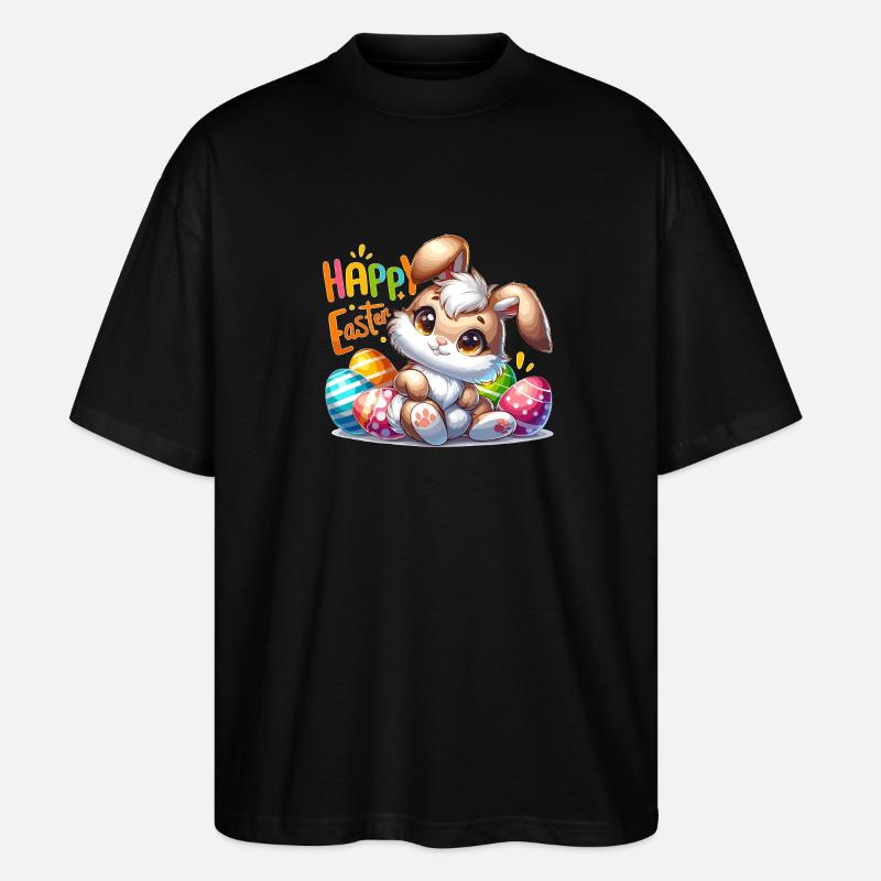 Happy Easter - Easter Bunny Illustration - Stanley/Stella Oversized Unisex Organic T-shirt Blaster 2.0 - black