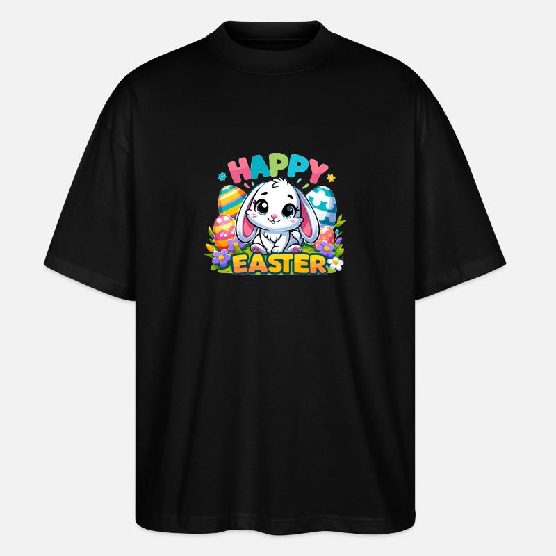 Happy Easter - Easter Bunny Illustration - Stanley/Stella Oversized Unisex Organic T-shirt Blaster 2.0 - black