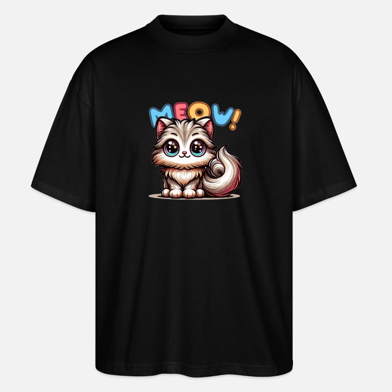 Meow - Katze Illustration - Stanley/Stella Oversized Unisex Bio T-Shirt Blaster 2.0 - Schwarz