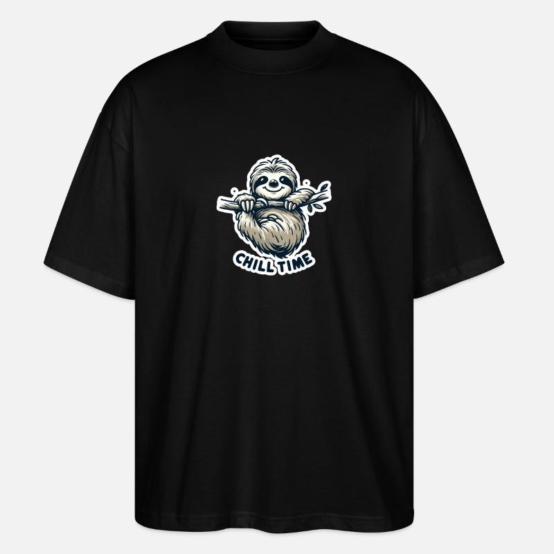Chill Time - Sloth Illustration - Stanley/Stella Oversized Unisex Organic T-shirt Blaster 2.0 - black
