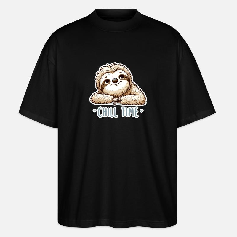 Chill Time - Sloth Illustration - Stanley/Stella Oversized Unisex Organic T-shirt Blaster 2.0 - black