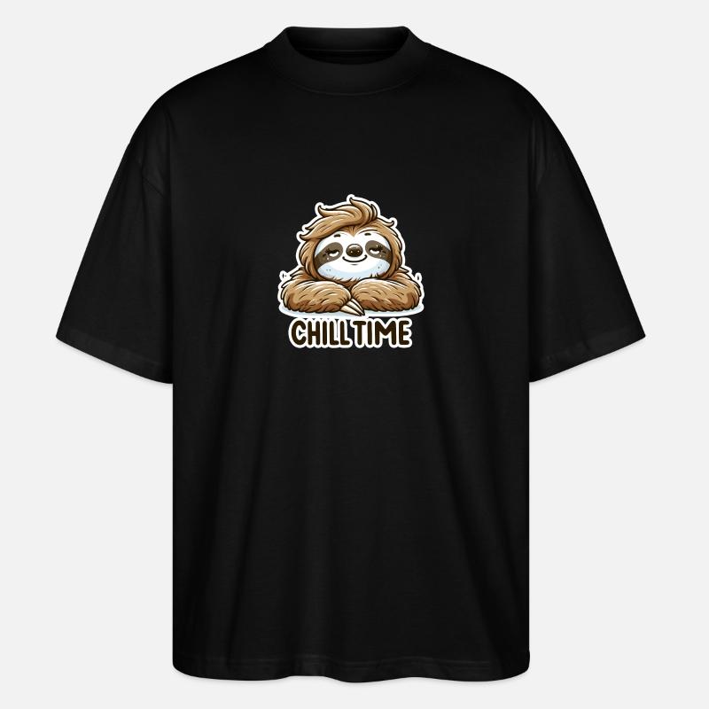 Chill Time - Sloth Illustration - Stanley/Stella Oversized Unisex Organic T-shirt Blaster 2.0 - black