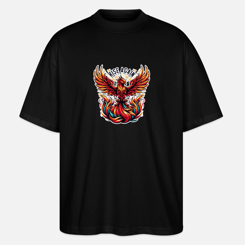 Rise Again - Phoenix Illustration - Stanley/Stella Oversized Unisex Organic T-shirt Blaster 2.0 - black