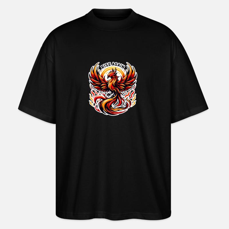 Rise Again - Phoenix Illustration - Stanley/Stella Oversized Unisex Organic T-shirt Blaster 2.0 - black