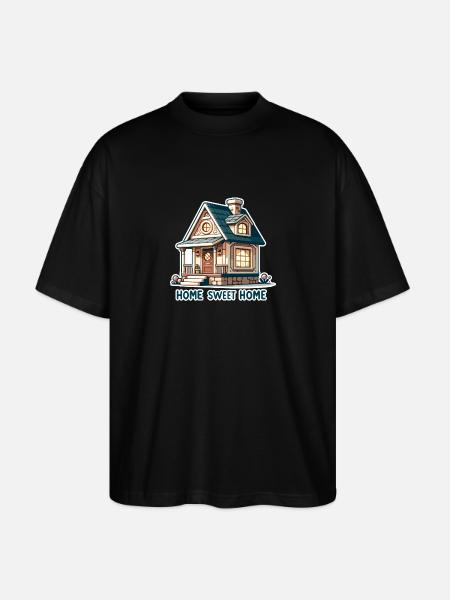 Home Sweet Home - House Illustration - Stanley/Stella Oversized Unisex Organic T-shirt Blaster 2.0 - black